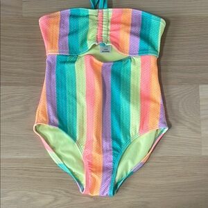 NEW Colorful Striped one piece UNWORN 10-12 paper tags remvd. Liner still on.